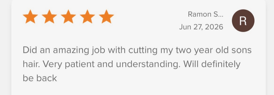 5-star review from Carlos: “Great cut. Real professional.”